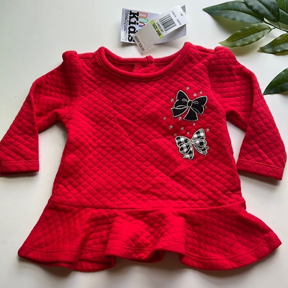Kids Headquarters Baby Red Ribbons and Bows Quilted Top Sz 3-6 M